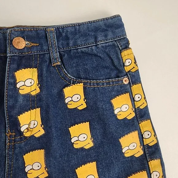 Vintage 90s Bart Simpson Denim High Waisted Shorts Small - Picture 2 of 9
